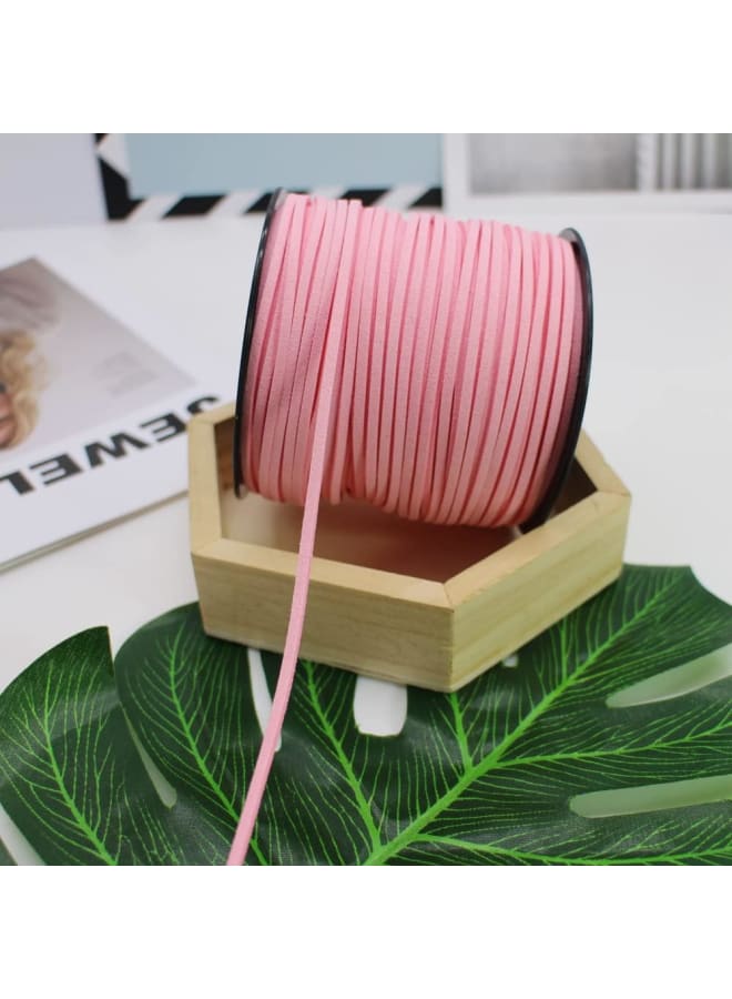 Pamir Tong 100 Yards 2.6mm Suede Leather Cords Leather Lace Flat Faux Suede Cord String Thread Velvet Cord for Necklace, Bracelet, Beading and DIY Crafts (Pink) - Image 3