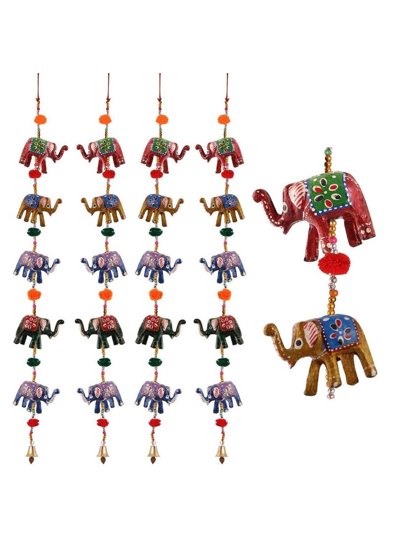 Handicrafts Paradise - Handicrafts Paradise Door Hanging Set of 4 Pc of 5 Paper Machie Elephants with Pumpum - Image 1