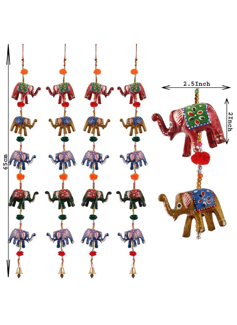 Handicrafts Paradise - Handicrafts Paradise Door Hanging Set of 4 Pc of 5 Paper Machie Elephants with Pumpum - Image 1