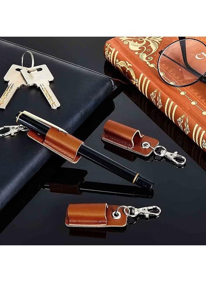 Generic 4 Pcs Portable Lanyard Pen Holder，for Badge Reel Badge Pen Holder Portable PU Leather Badge Pencil Holder Pen Pocket Protector Pen Pouch Holder Organizer Pen Holder for Lanyard（Brown）  - Image 4