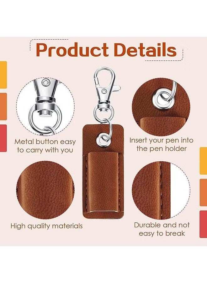 Generic 4 Pcs Portable Lanyard Pen Holder，for Badge Reel Badge Pen Holder Portable PU Leather Badge Pencil Holder Pen Pocket Protector Pen Pouch Holder Organizer Pen Holder for Lanyard（Brown）  - Image 3