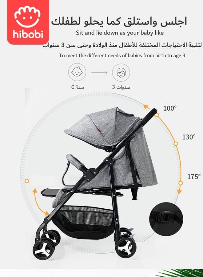 hibobi Baby Single Stroller Light Folding Sitting Reclining for Infant Little Girls Boys 3-36 Months - Image 4