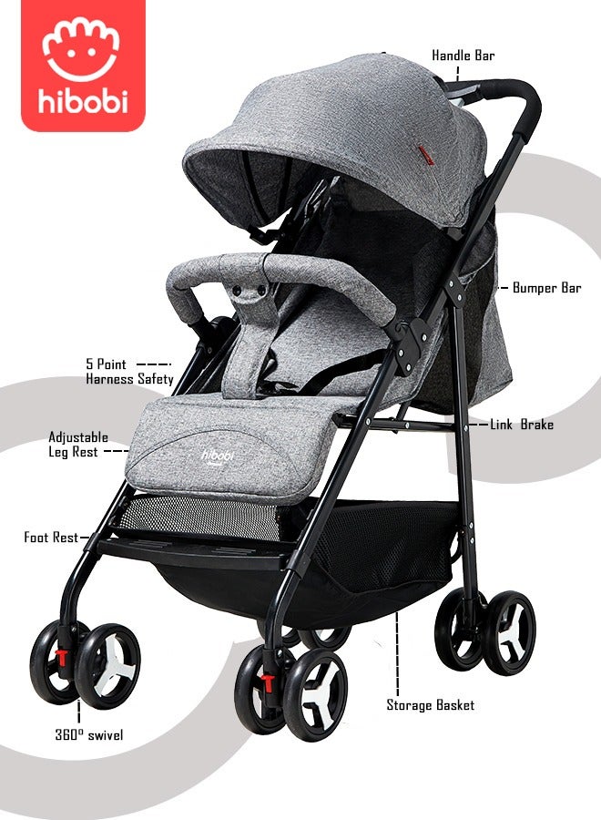 hibobi Baby Single Stroller Light Folding Sitting Reclining for Infant Little Girls Boys 3-36 Months - Image 3