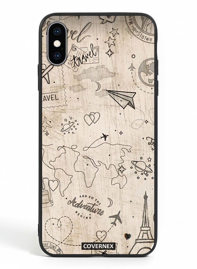 Covernex Apple iPhone Xs Protective Case Cover Printed Featuring Wonderlust Sketch World Map - Image 2
