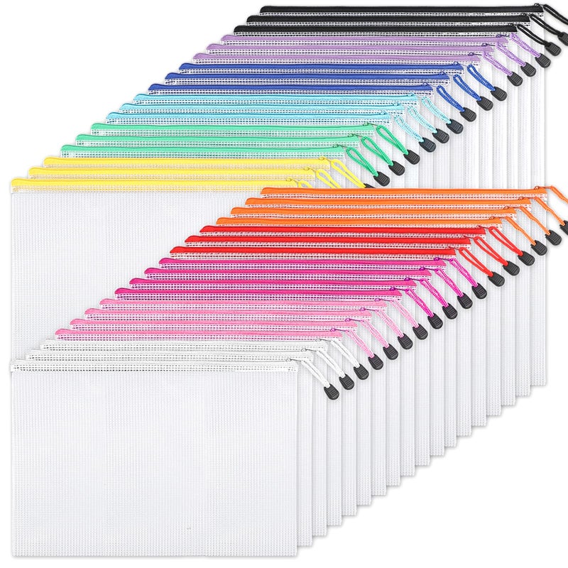EOOUT 36pcs Mesh Zipper Pouch Bags A4 Size Board Game Storage Zipper Bags for Organizing, Plastic Zipper Pouch in 11 Colors Letter Size Puzzle Storage and Office Supplies - Image 1
