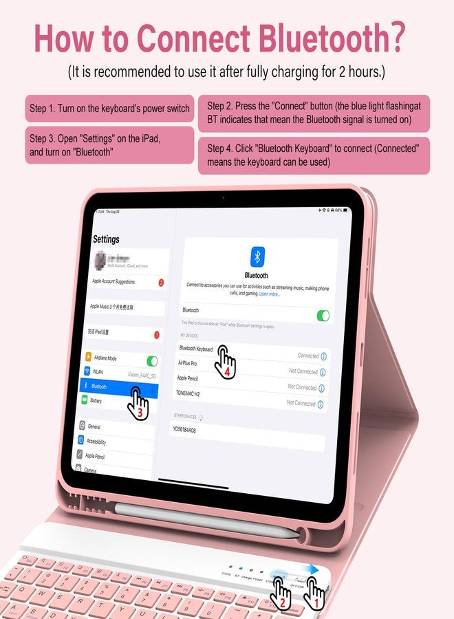 amzcase جراب aMZCaSE لجهاز iPad Air مقاس 11 بوصة مع لوحة مفاتيح (M3/M2، 2025/2024)، جراب لجهاز iPad Pro مقاس 11 بوصة من الجيل الخامس والرابع مع لوحة مفاتيح، غطاء قابل للفصل لجهاز iPad Pro مقاس 11 بوصة (الجيل الرابع/الثالث/الثاني/الأول)، وردي فاتح - Image 4