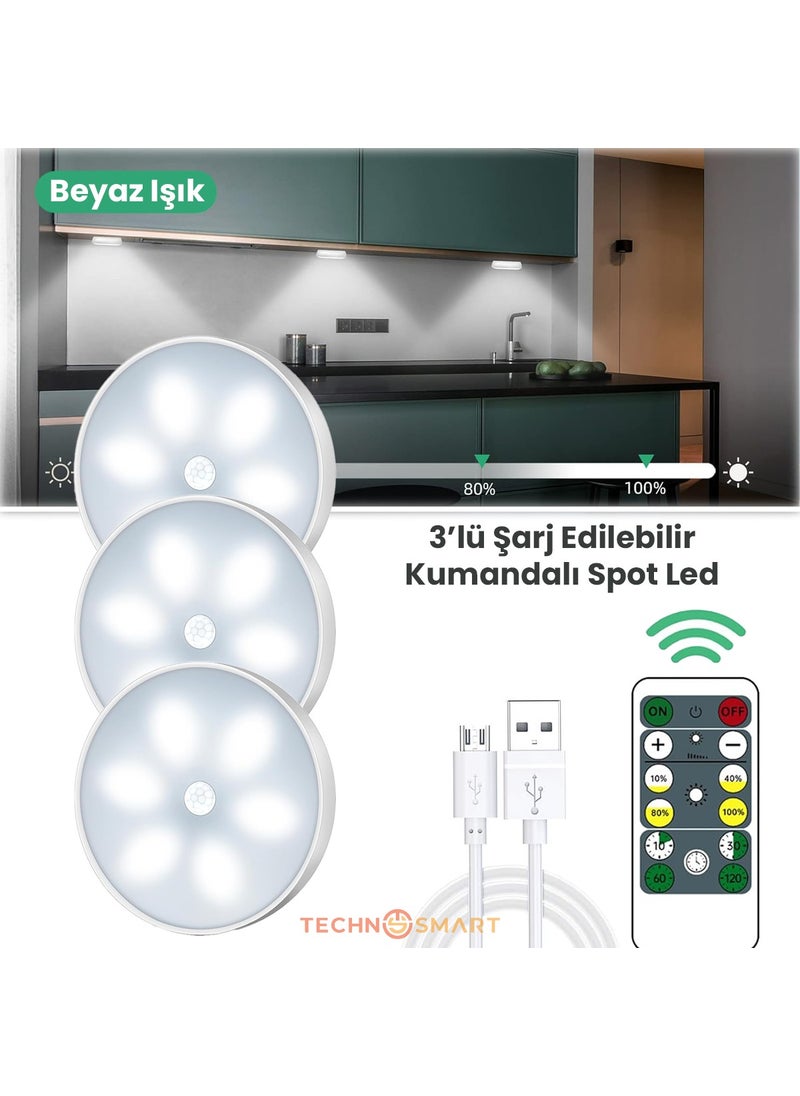 Technosmart 3 Spot LED Controlled USB Rechargeable Smart Motion Sensor White Light Wireless Lamp  - Image 1