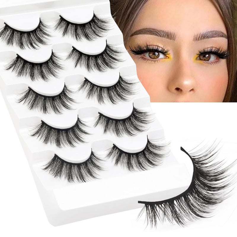 Veleasha Cat Eye Lashes Wispy Faux Mink Lashes 100% Handmade Natural Look Fake Eyelashes Lightweight False Eyelashes 5 Pairs Pack (54)
