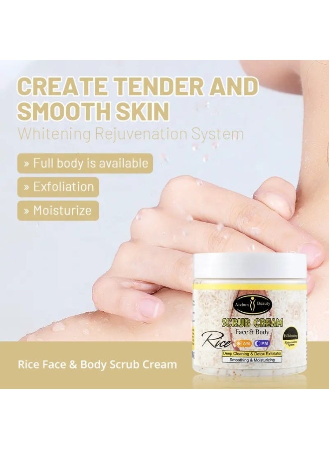 Aichun beauty 200ml Rice Face and Body Scrub Cream with Natural Rice Extract Deep Cleaning Detox Exfoliation Smoothing Moisturizing Skin Cream Exfoliating Facial Cream Hydrating and Revitalizing Face Cream Scrub - Image 4
