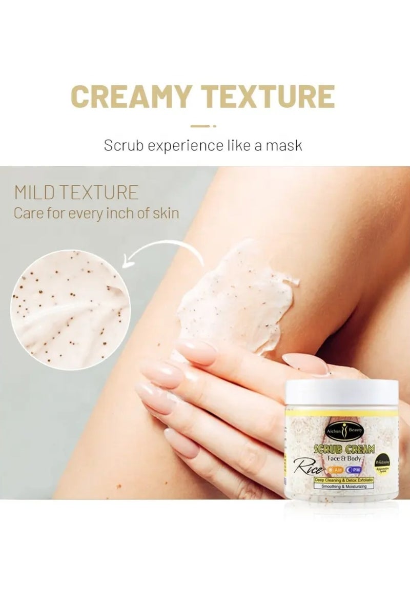 Aichun beauty 200ml Rice Face and Body Scrub Cream with Natural Rice Extract Deep Cleaning Detox Exfoliation Smoothing Moisturizing Skin Cream Exfoliating Facial Cream Hydrating and Revitalizing Face Cream Scrub - Image 2