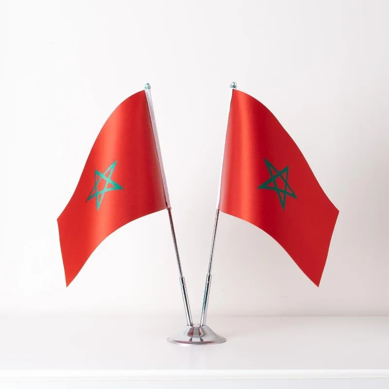 ZC Bayrak Zc Flag Morocco Set of 2 Table Flag Satin Fabric Digital Printing 15x22,5 cm