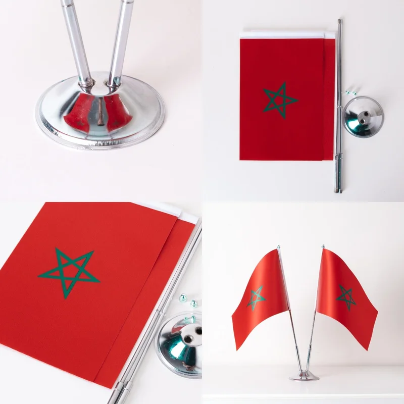 ZC Bayrak Zc Flag Morocco Set of 2 Table Flag Satin Fabric Digital Printing 15x22,5 cm
