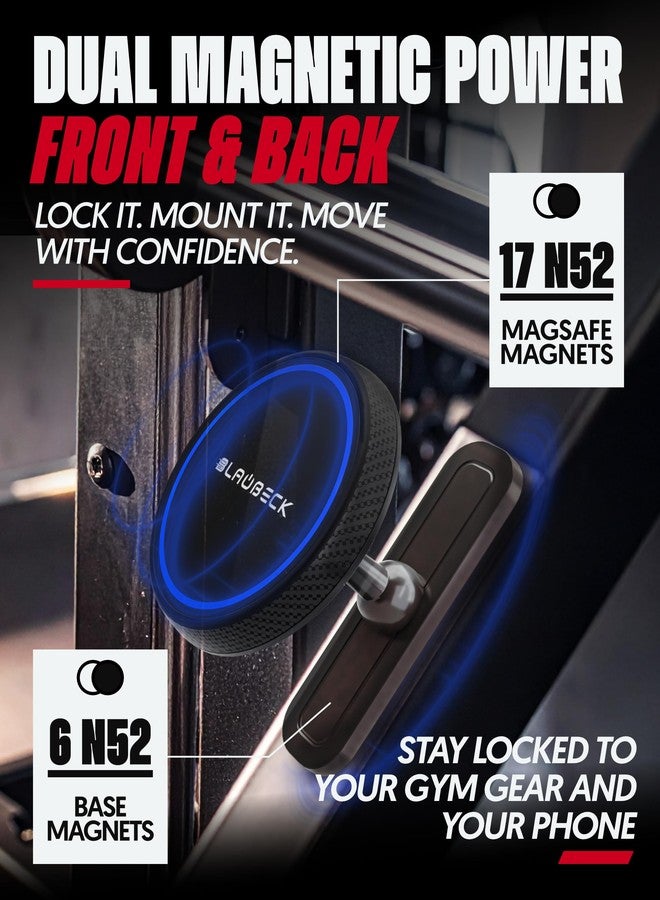 BLAUBECK Magnetic Gym Phone Mount for MagSafe Accessories - Dual Magnet Stand for iPhone and Android compatible with MagSafe Phone Stand with Alloy Base - Gym Essentials for Workouts, Recording, Home or Garage - Image 2