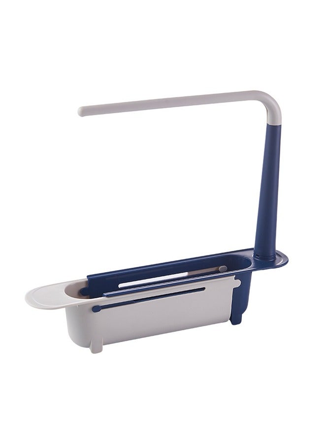 Hihonor Expandable Telescopic Drain Basket,Sink Organizer,Updated Telescopic Sink Storage Rack,Adjustable Telescopic 2-in-1 Sink Organizer Tray with Sponge Holder & Dishcloth Hanger (Blue) - Image 1