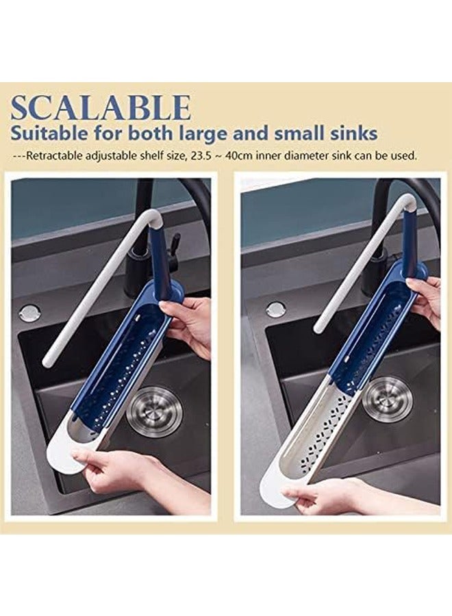 Hihonor Expandable Telescopic Drain Basket,Sink Organizer,Updated Telescopic Sink Storage Rack,Adjustable Telescopic 2-in-1 Sink Organizer Tray with Sponge Holder & Dishcloth Hanger (Blue) - Image 3