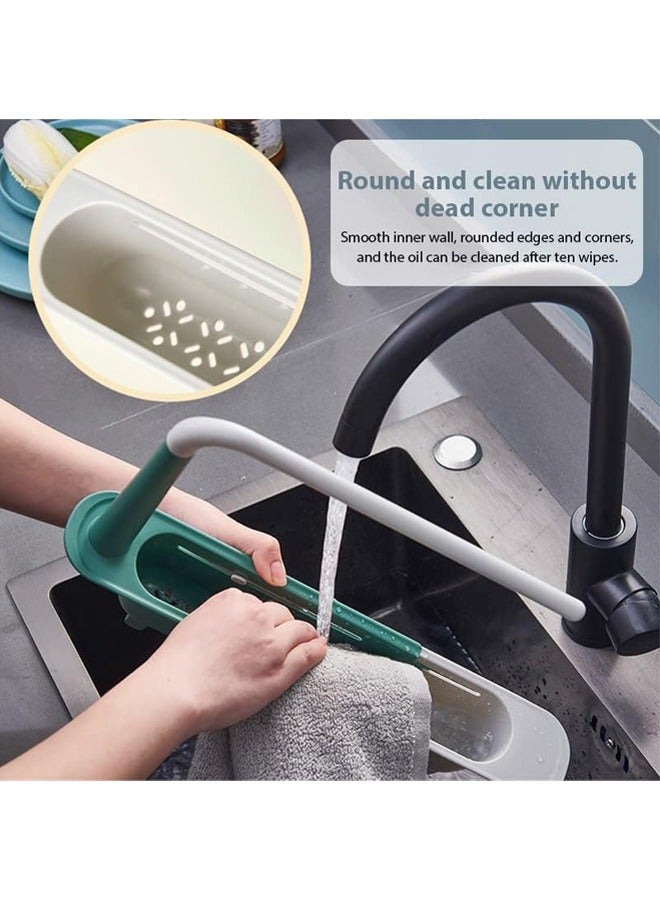 Hihonor Expandable Telescopic Drain Basket,Sink Organizer,Updated Telescopic Sink Storage Rack,Adjustable Telescopic 2-in-1 Sink Organizer Tray with Sponge Holder & Dishcloth Hanger (Blue) - Image 4