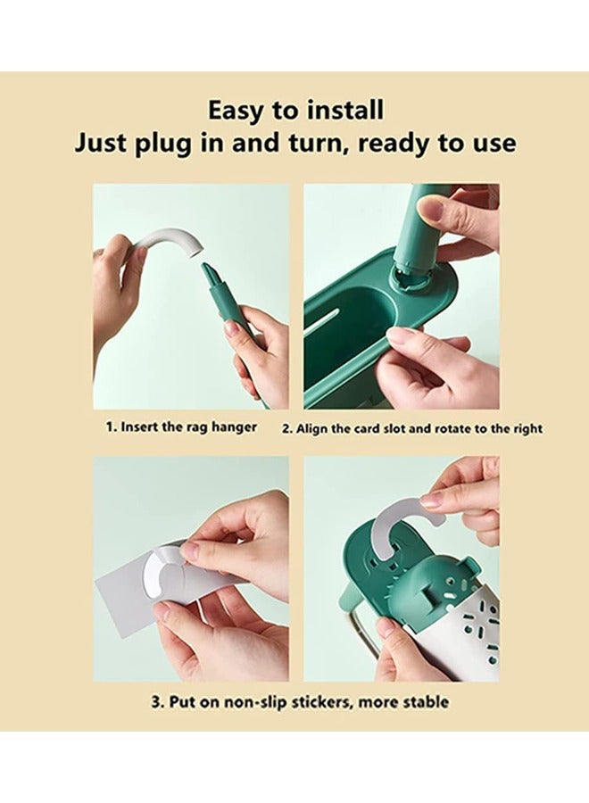 Hihonor Expandable Telescopic Drain Basket,Sink Organizer,Updated Telescopic Sink Storage Rack,Adjustable Telescopic 2-in-1 Sink Organizer Tray with Sponge Holder & Dishcloth Hanger (Blue) - Image 5