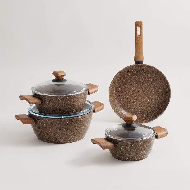 Alberto aluminium 7pcs cookware set, brownstone - Image 1