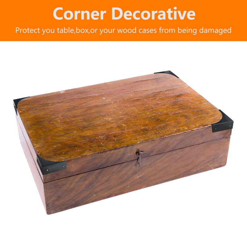 Eforlike 4 Piece Antique Metal Box Corner Protector Edge Safety Guard Cabinet Furniture Corner Metal Bumpers (Black) - Image 5