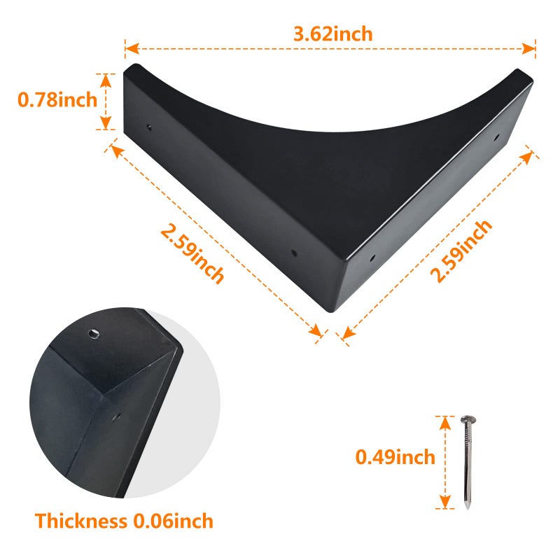 Eforlike 4 Piece Antique Metal Box Corner Protector Edge Safety Guard Cabinet Furniture Corner Metal Bumpers (Black) - Image 2