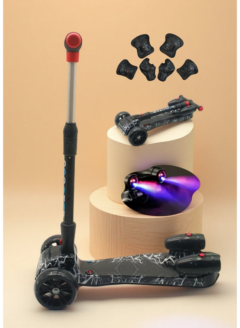 EASY FUTURE Bluetooth Speaker Lean-to-Steer Kids Scooter with LED Wheels & Mist Spray Smoke Effect – 3 Wheel Kick Scooter for Ages 3–14, Adjustable Height & Foldable Design Including Protective Gear Set - Image 1