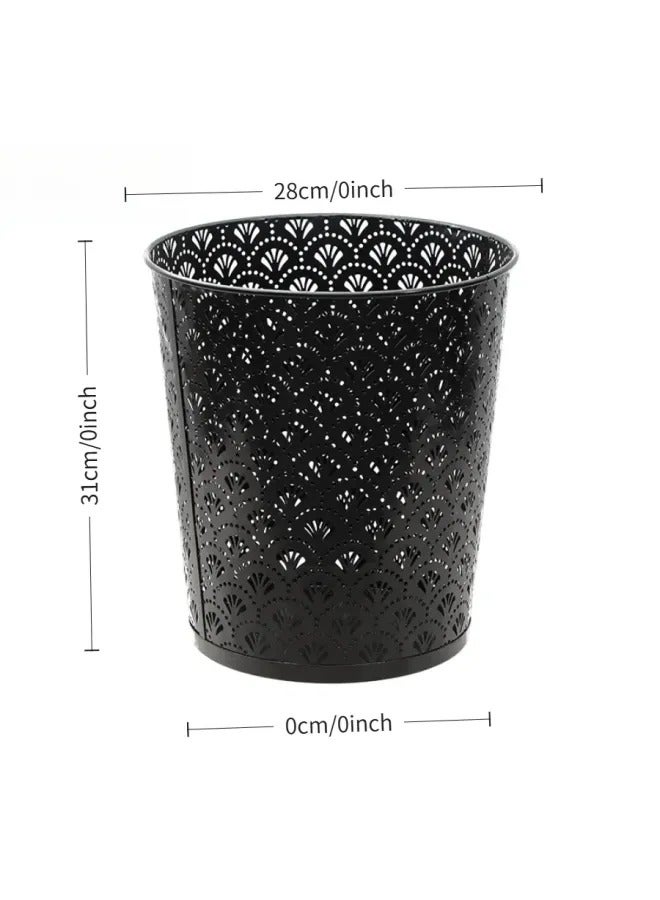 Light Luxury Hollow Metal Trash Can, Thickened Electroplated Iron Waste Bin, Open Top Decorative Waste Basket For Bedroom Office Kitchen Hotel - Image 2
