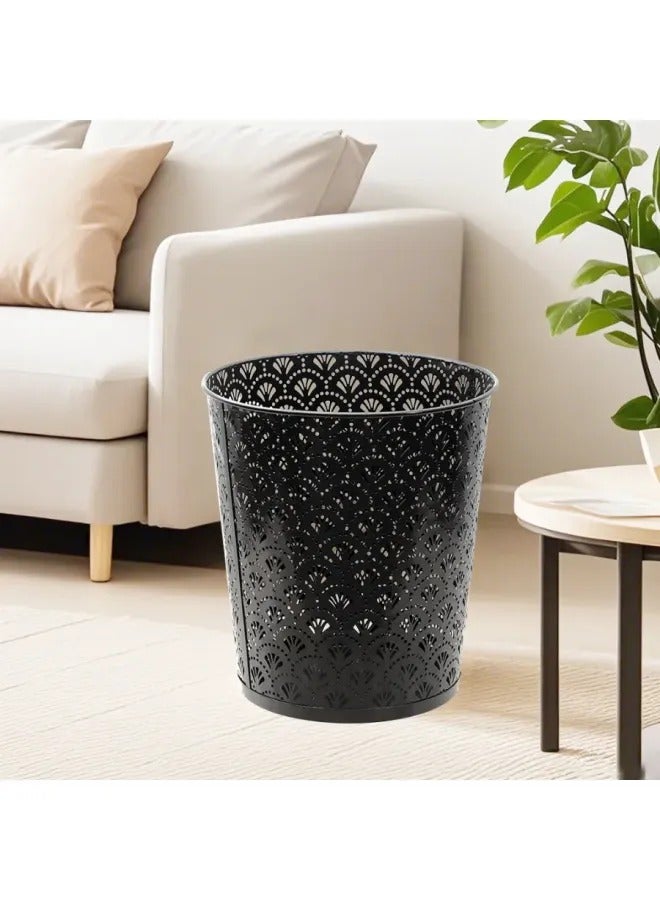 Light Luxury Hollow Metal Trash Can, Thickened Electroplated Iron Waste Bin, Open Top Decorative Waste Basket For Bedroom Office Kitchen Hotel - Image 1