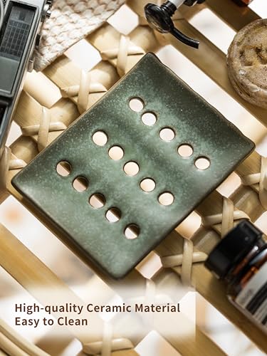 Cormomu Ceramic Soap Dish with Self Drain for Shower, Bar Soap Holder to Lift and Keep Dry, Concave Design to Prevent Slipping, Suitable for Kitchen and Bathroom, Green - Image 5