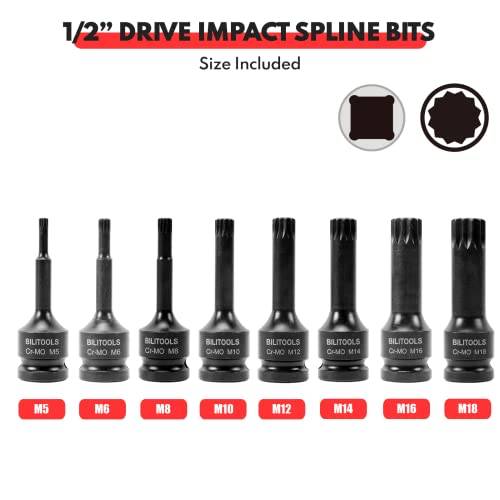 BILITOOLS 8-Piece Impact XZN Triple Square Spline Bit Socket Set 1/2 inch Drive, M5-M18, Cr-Mo Steel - Image 4
