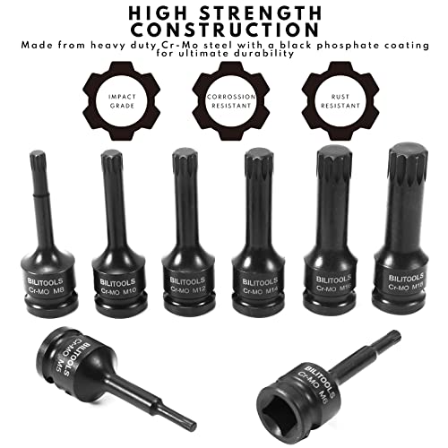 BILITOOLS 8-Piece Impact XZN Triple Square Spline Bit Socket Set 1/2 inch Drive, M5-M18, Cr-Mo Steel - Image 5