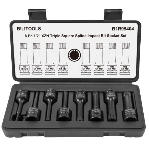 BILITOOLS 8-Piece Impact XZN Triple Square Spline Bit Socket Set 1/2 inch Drive, M5-M18, Cr-Mo Steel - Image 1