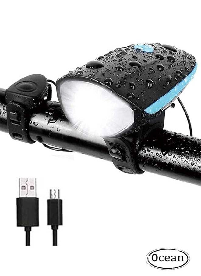 Ocean USB Bicycle Light with Loud Horn, Multi Mode Brightness, Ultra Bright Bicycle Lights for Night Riding, Road Mountain Bike Accessories for Kids Adults  - Image 1