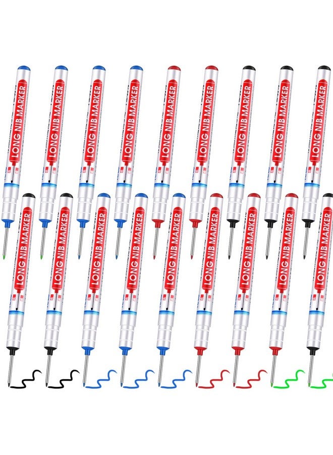 Marspark Multipurpose Deep Hole Marker Pens Long Nosed Marker Deep Drill Hole Long Nib Scriber Waterproof Mechanical Carpentry Colorful Marker Pen For Woodworking Hardware Decoration Construction (12 Pieces) - Image 1
