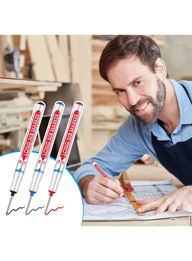 Marspark Multipurpose Deep Hole Marker Pens Long Nosed Marker Deep Drill Hole Long Nib Scriber Waterproof Mechanical Carpentry Colorful Marker Pen For Woodworking Hardware Decoration Construction (12 Pieces) - Image 4