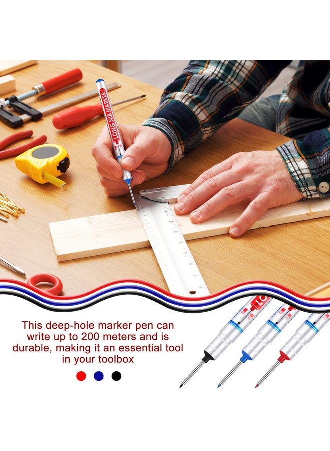 Marspark Multipurpose Deep Hole Marker Pens Long Nosed Marker Deep Drill Hole Long Nib Scriber Waterproof Mechanical Carpentry Colorful Marker Pen For Woodworking Hardware Decoration Construction (12 Pieces) - Image 5