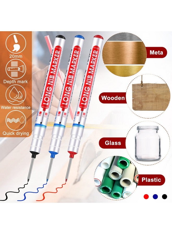Marspark Multipurpose Deep Hole Marker Pens Long Nosed Marker Deep Drill Hole Long Nib Scriber Waterproof Mechanical Carpentry Colorful Marker Pen For Woodworking Hardware Decoration Construction (12 Pieces) - Image 2