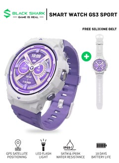 BLACK SHARK GS3 Sports Smartwatch, Two Dual Tone Straps, 1.43’’ AMOLED Display, LED Flashlight, 18 Days Long Battery Life, 5ATM Water Resistance. 120 Sport Modes, Built-in GPS,  Health Tracking Watch -  Purple/White  - Image 1