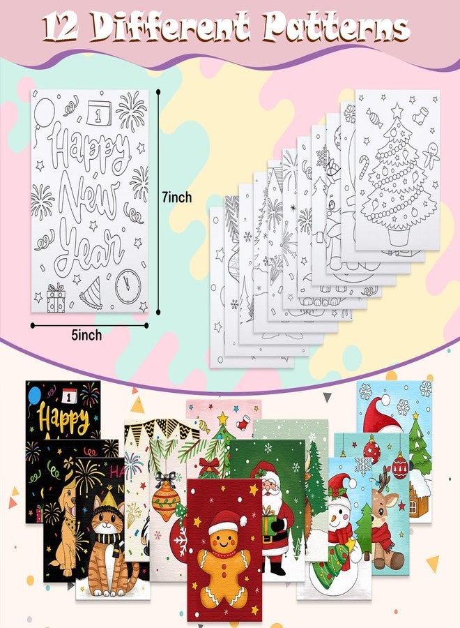 Anseal 12 Packs Christmas Pre Drawn Canvas to Paint, 5" X 7" Pre Printed Canvas for Kids, Pre Stretched Canvas Outline Painting Boards for Beginners, Students, Party Favor - Image 2