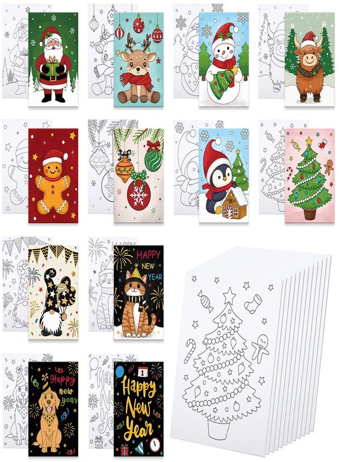 Anseal 12 Packs Christmas Pre Drawn Canvas to Paint, 5" X 7" Pre Printed Canvas for Kids, Pre Stretched Canvas Outline Painting Boards for Beginners, Students, Party Favor - Image 1