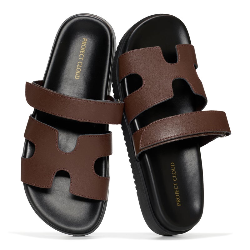 Project Cloud 100% Genuine Leather Sandals for Women Footwear - Stylish Womens Sandals with Plush & Soft Insole - Non-Slip and Water-Resistant Beach Sandals Slides for Women (Mayvy, CHOCLEATH,8M)