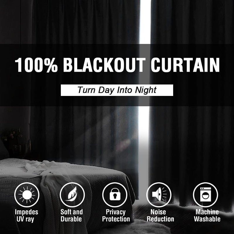 H.VERSAILTEX 100% Blackout Curtains for Bedroom Thermal Insulated Blackout Curtains 45 inch Length Full Light Blocking Curtains for Living Room with Black Liner 2 Panels Set  Pumice Stone - Image 2