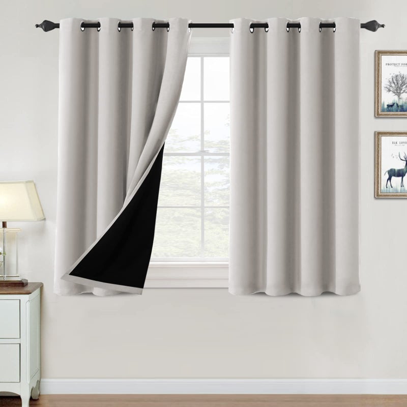 H.VERSAILTEX 100% Blackout Curtains for Bedroom Thermal Insulated Blackout Curtains 45 inch Length Full Light Blocking Curtains for Living Room with Black Liner 2 Panels Set  Pumice Stone - Image 1