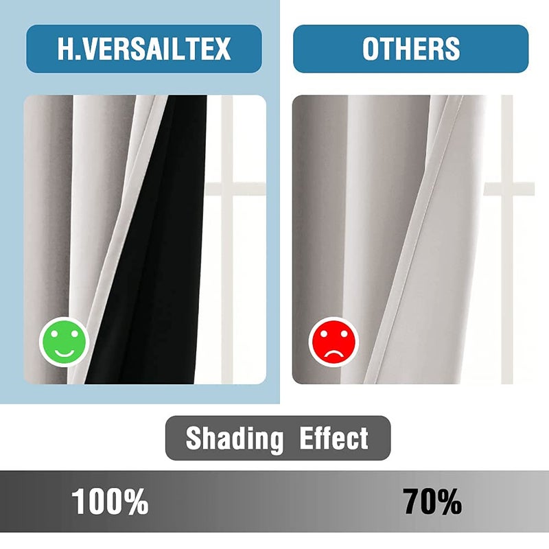 H.VERSAILTEX 100% Blackout Curtains for Bedroom Thermal Insulated Blackout Curtains 45 inch Length Full Light Blocking Curtains for Living Room with Black Liner 2 Panels Set  Pumice Stone - Image 5