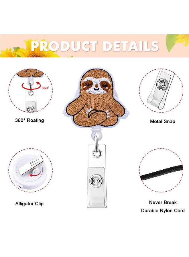HASFINE 4 Pieces Cute Badge Reels Retractable Felt Badge Holder Id Name Badge Clip With Swivel Alligator Reel Clip For Office Worker Nurse Doctor Teacher Student (Sloth Dinosaursunflowers) - Image 3