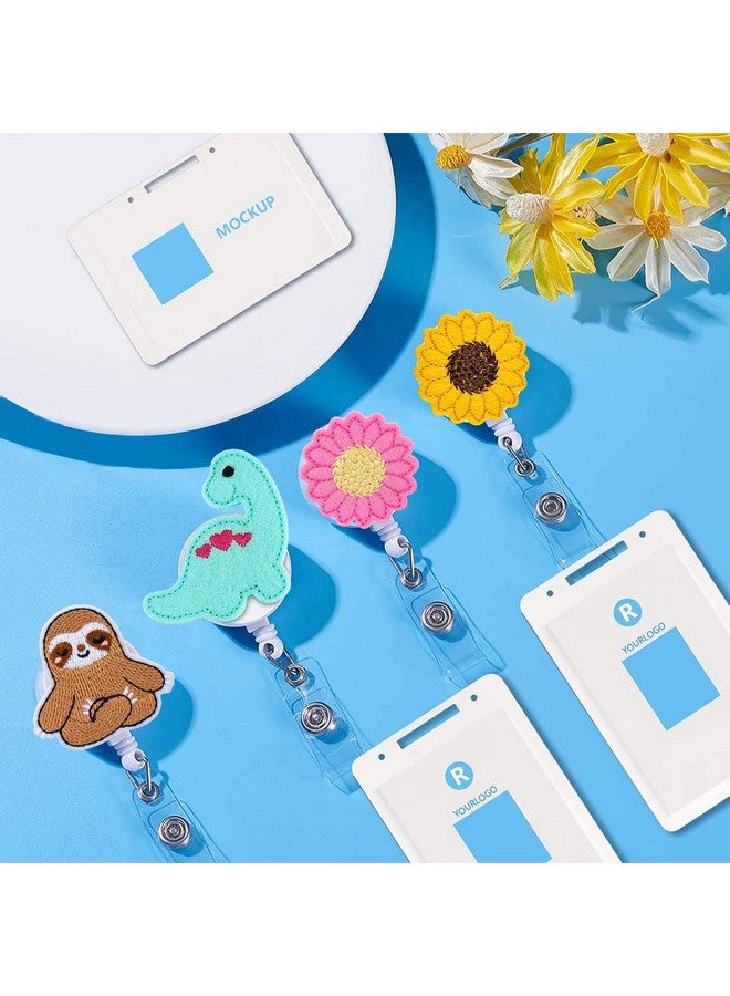 HASFINE 4 Pieces Cute Badge Reels Retractable Felt Badge Holder Id Name Badge Clip With Swivel Alligator Reel Clip For Office Worker Nurse Doctor Teacher Student (Sloth Dinosaursunflowers) - Image 5