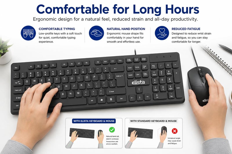 Elista Wired Keyboard and Mouse Combo for PC & Laptop | 104 Keys Full Size USB Keyboard | 1000 DPI Optical Mouse | Silent Membrane Keys | Plug & Play Wired Combo for Windows, Laptop, Desktop, Mac - Image 4