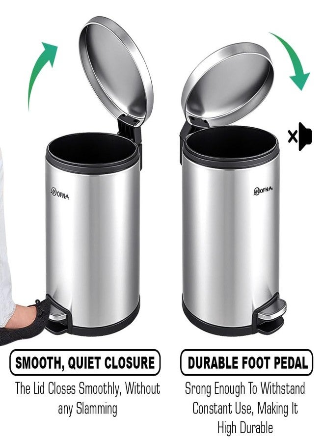 mofna Stainless Steel Plain Dustbin with Pedal, Trash Can, Wastebasket, Garbage Bin for Home, Office, Bathroom, Bedroom, Toilet, Outdoor, Indoor and Kitchen, (8x12 In -7 Liter, Silver), Pack of 1 - Image 4