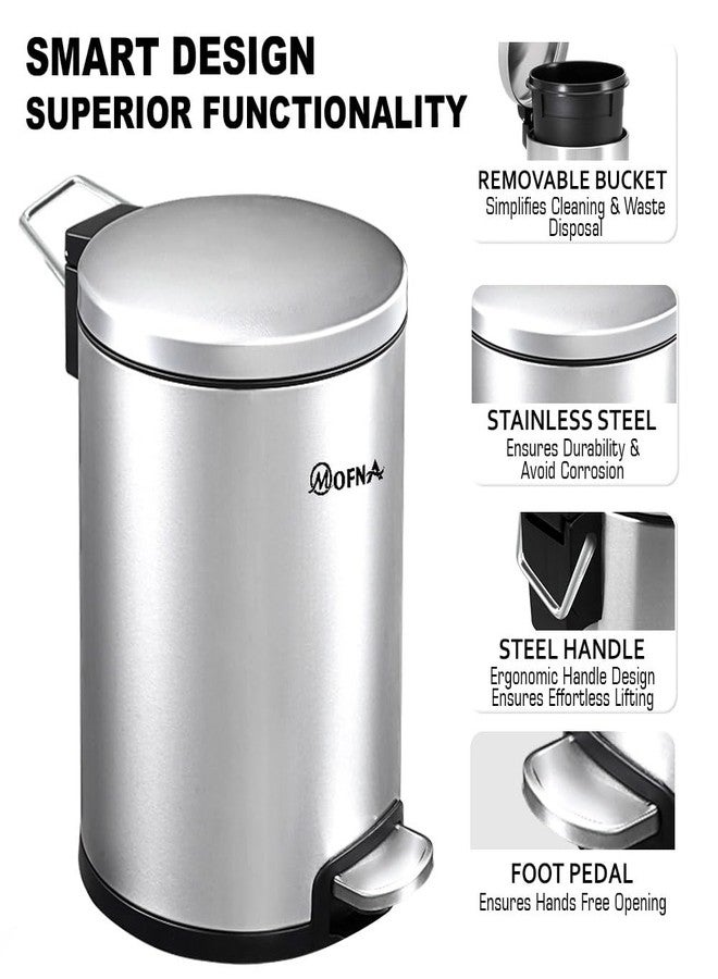 mofna Stainless Steel Plain Dustbin with Pedal, Trash Can, Wastebasket, Garbage Bin for Home, Office, Bathroom, Bedroom, Toilet, Outdoor, Indoor and Kitchen, (8x12 In -7 Liter, Silver), Pack of 1 - Image 3