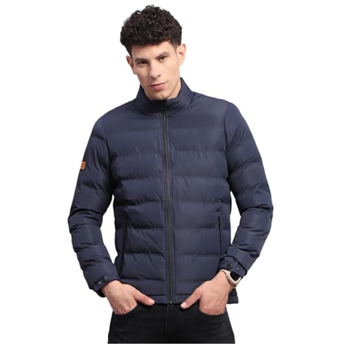 ROCKIT ROCK.IT from House of Monte Carlo Mens Solid Navy Blue Mock Neck Full Sleeve Jacket (2240102490-2-42) - Image 1
