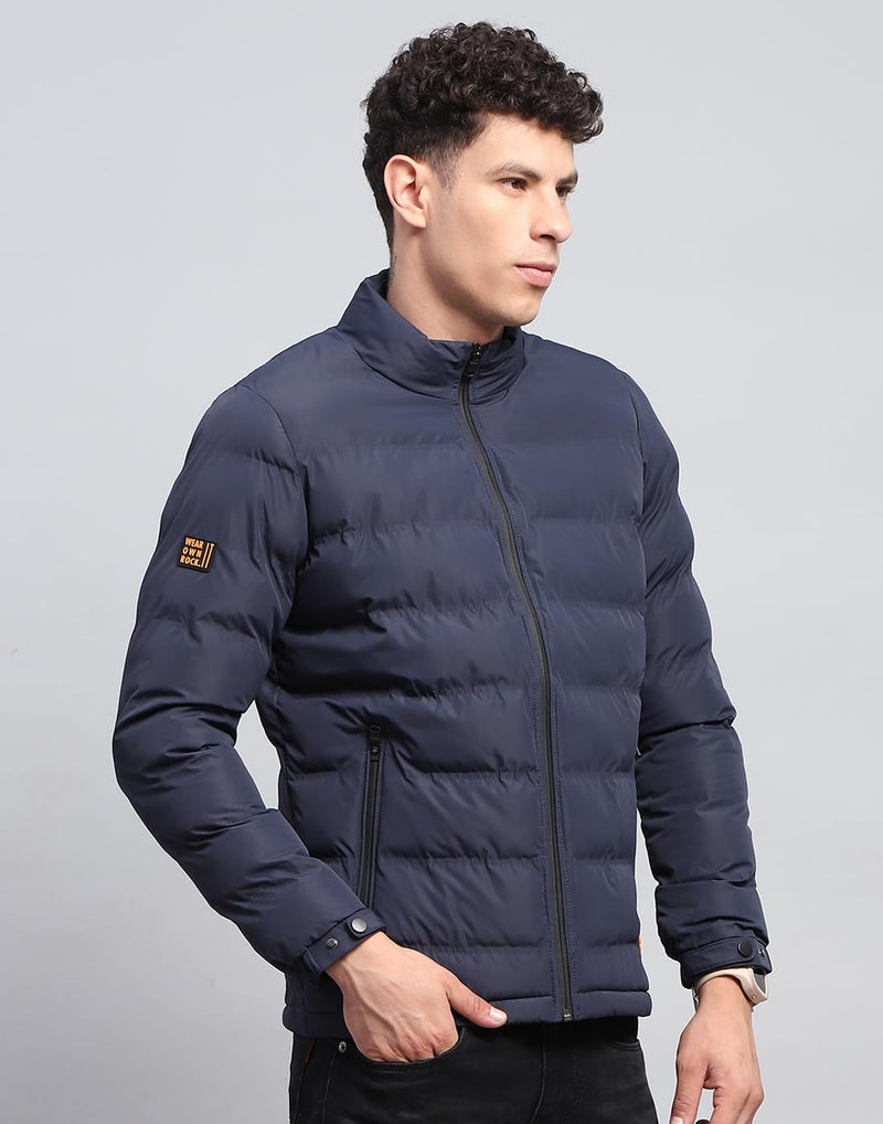 ROCKIT ROCK.IT from House of Monte Carlo Mens Solid Navy Blue Mock Neck Full Sleeve Jacket (2240102490-2-42) - Image 3